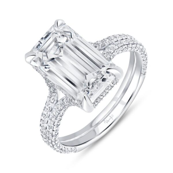 Split Emerald Cut Diamond Engagement Ring