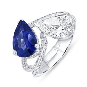 Bypass Pear Shaped Blue Sapphire Engagement Ring