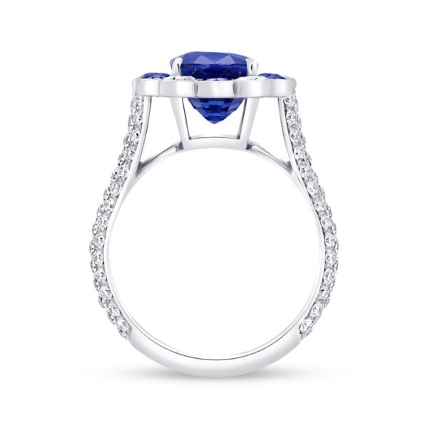 Halo Cushion Cut Blue Sapphire Engagement Ring - Image 3