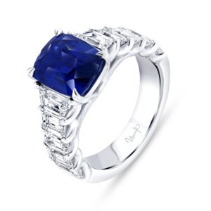 Tapered Cushion Cut Blue Sapphire Engagement Ring