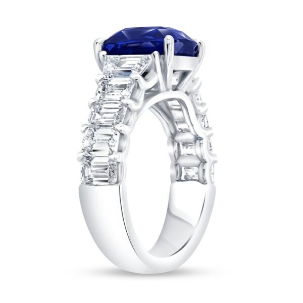 Tapered Cushion Cut Blue Sapphire Engagement Ring - Image 2