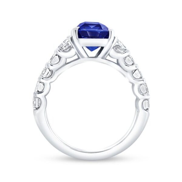 Tapered Cushion Cut Blue Sapphire Engagement Ring - Image 3