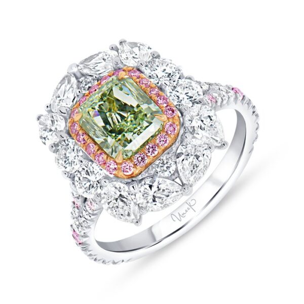 Halo Radiant Green Diamond Engagement Ring