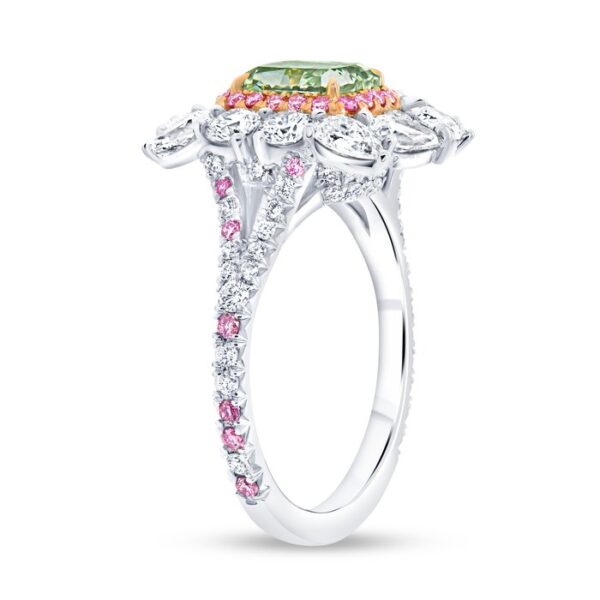 Halo Radiant Green Diamond Engagement Ring - Image 2