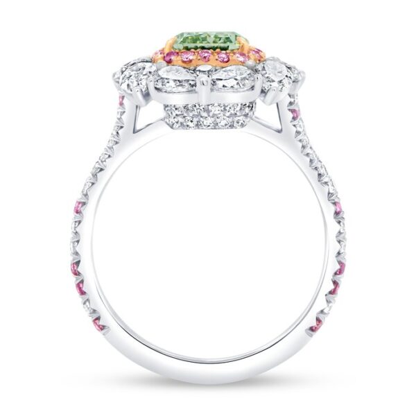 Halo Radiant Green Diamond Engagement Ring - Image 3