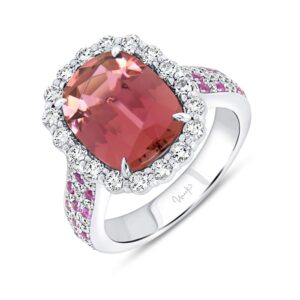 Halo Cushion Cut Pink Tourmaline Engagement Ring