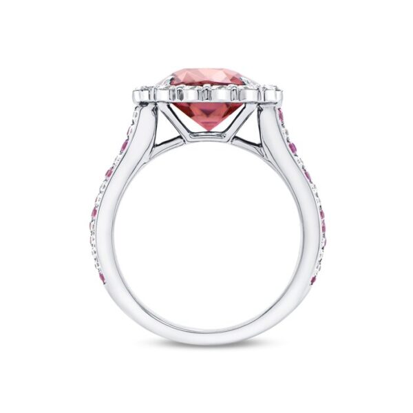 Halo Cushion Cut Pink Tourmaline Engagement Ring - Image 3