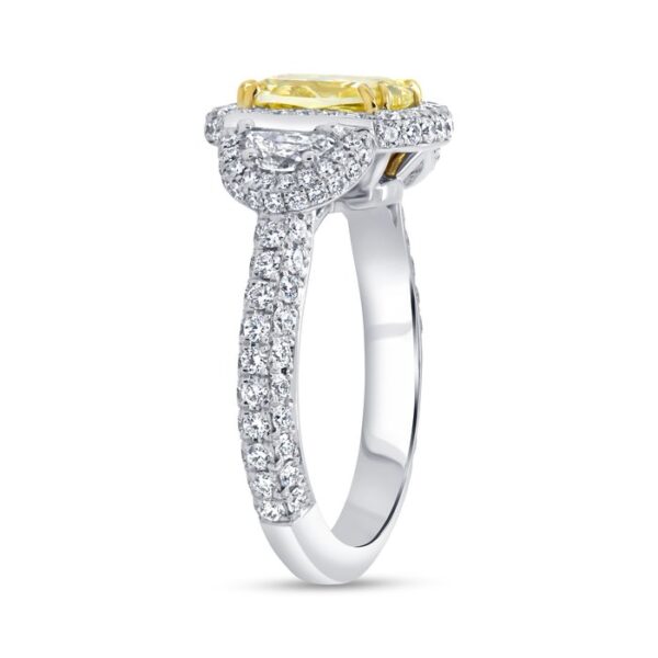 3-Stone-Halo Cushion Cut Fancy Light Yellow Diamond Engagement Ring - Image 2