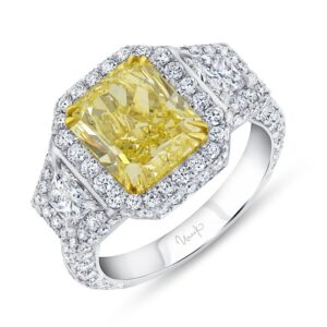 3-Sided Radiant Fancy Yellow Diamond Engagement Ring