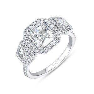3-Stone-Halo Radiant Diamond Engagement Ring