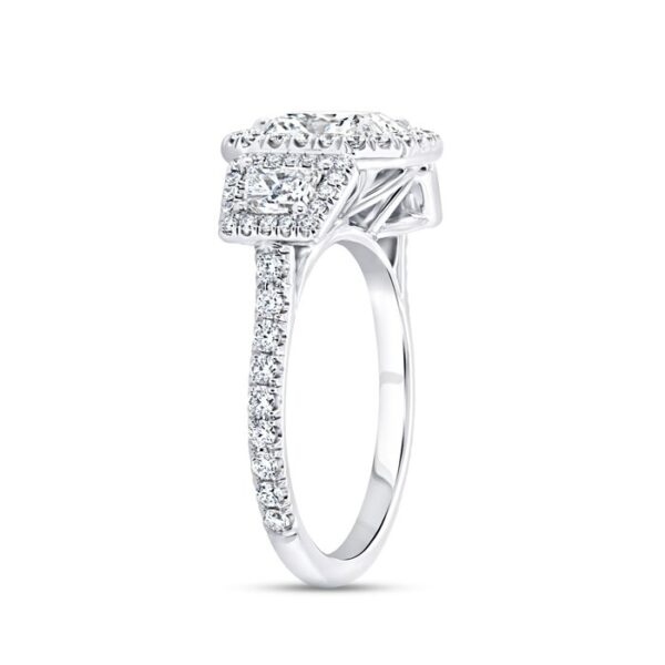 3-Stone-Halo Radiant Diamond Engagement Ring - Image 2