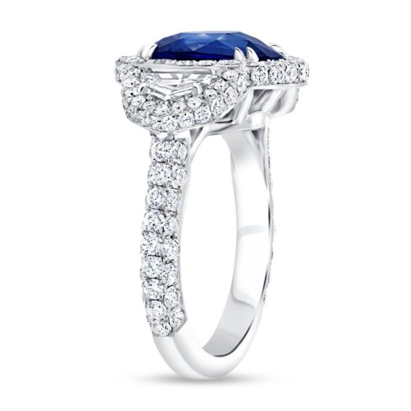 Halo Oval Shaped Blue Sapphire Engagement Ring - Image 2