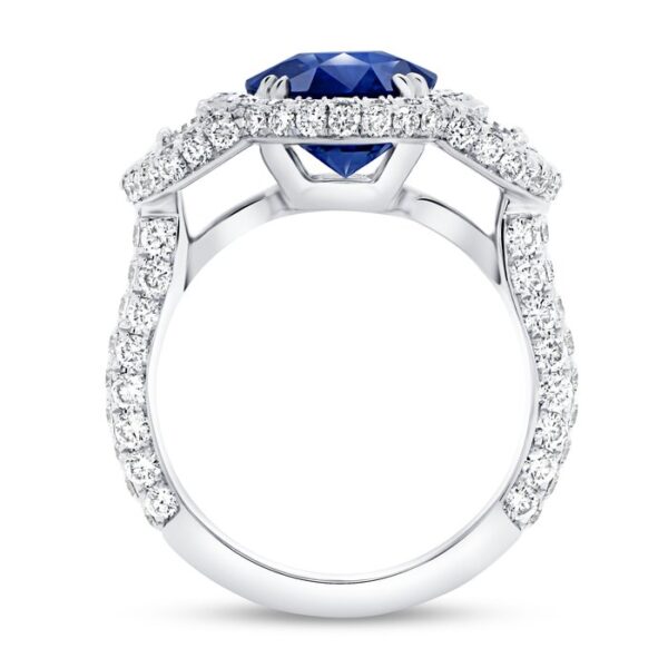 Halo Oval Shaped Blue Sapphire Engagement Ring - Image 3
