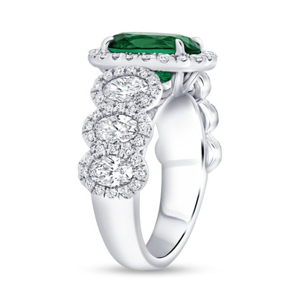 Halo Oval Shaped Emerald Engagement Ring - Image 2