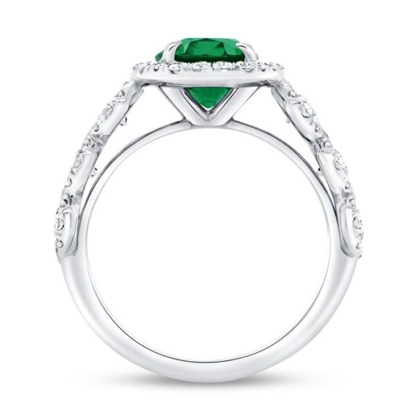 Halo Oval Shaped Emerald Engagement Ring - Image 3