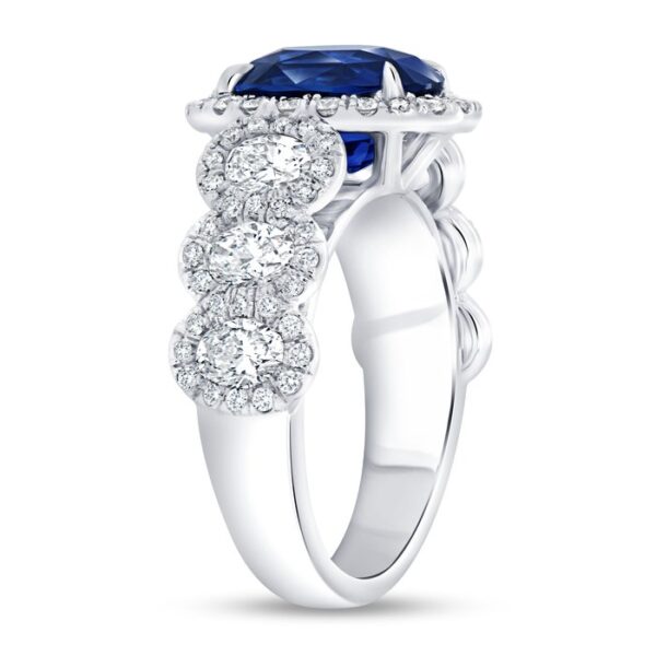 Halo Oval Shaped Blue Sapphire Engagement Ring - Image 2