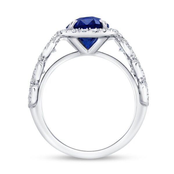 Halo Oval Shaped Blue Sapphire Engagement Ring - Image 3