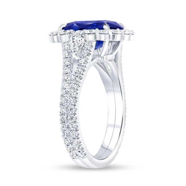 Halo Oval Shaped Blue Sapphire Engagement Ring - Image 2