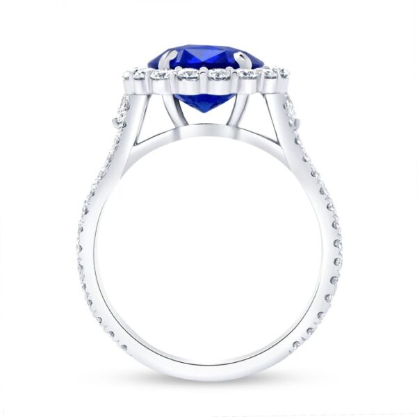 Halo Oval Shaped Blue Sapphire Engagement Ring - Image 3