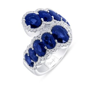 Bypass Oval Shaped Blue Sapphire Anniversary Ring