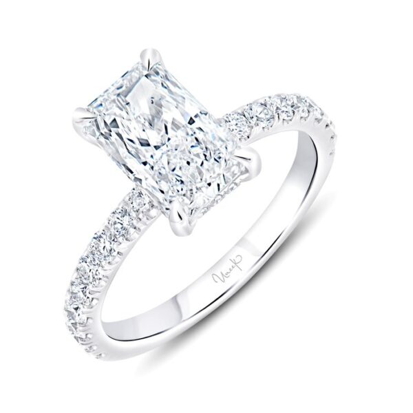 Under-Halo Emerald Cut Diamond Engagement Ring