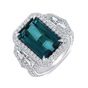 Three-Stone Emerald Cut Green Tourmaline Engagement Ring
