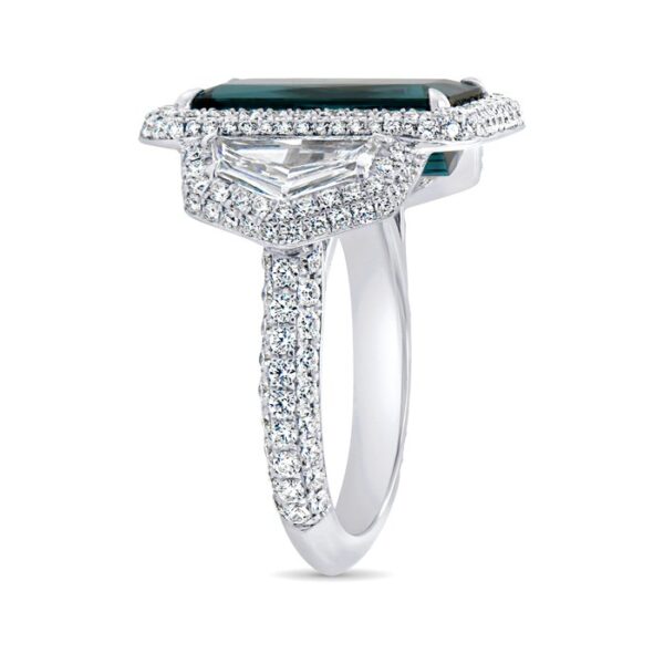 Three-Stone Emerald Cut Green Tourmaline Engagement Ring - Image 2