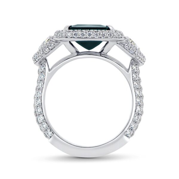 Three-Stone Emerald Cut Green Tourmaline Engagement Ring - Image 3