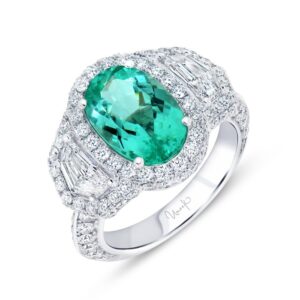 3-Stone-Halo Oval Shaped Paraiba Engagement Ring