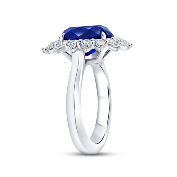 Halo Oval Shaped Blue Sapphire Engagement Ring - Image 2