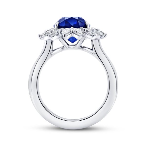 Halo Oval Shaped Blue Sapphire Engagement Ring - Image 3