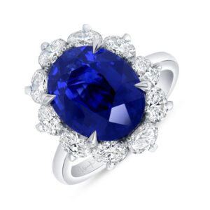 Halo Oval Shaped Blue Sapphire Engagement Ring