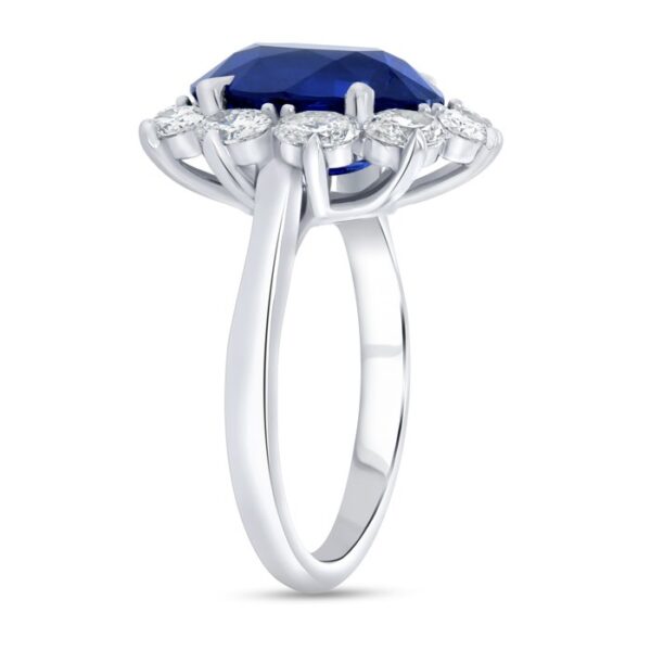Halo Oval Shaped Blue Sapphire Engagement Ring - Image 2