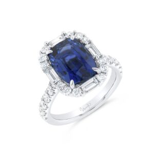 Halo Cushion Cut Blue Sapphire Engagement Ring