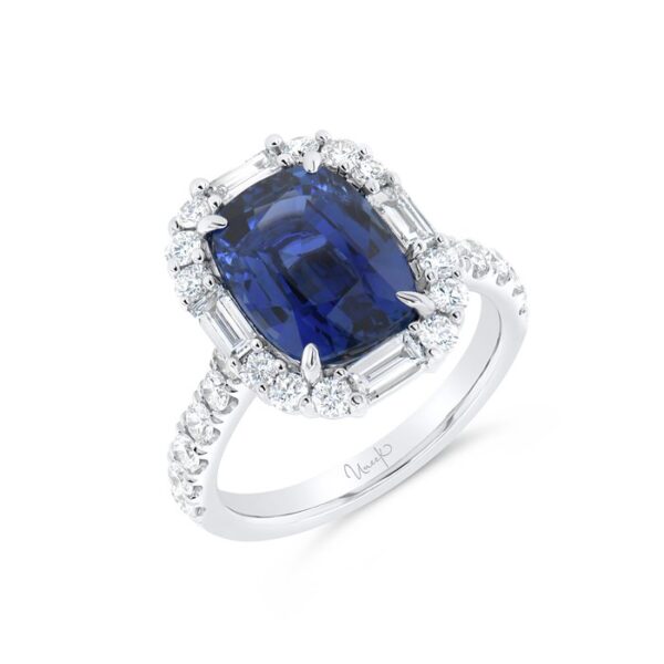 Halo Cushion Cut Blue Sapphire Engagement Ring