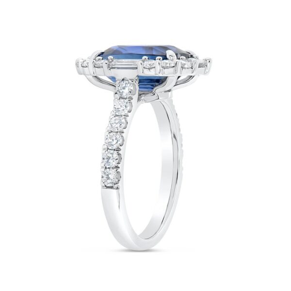 Halo Cushion Cut Blue Sapphire Engagement Ring - Image 2
