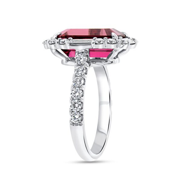 Halo Emerald Cut Rubellite Fashion Ring - Image 2