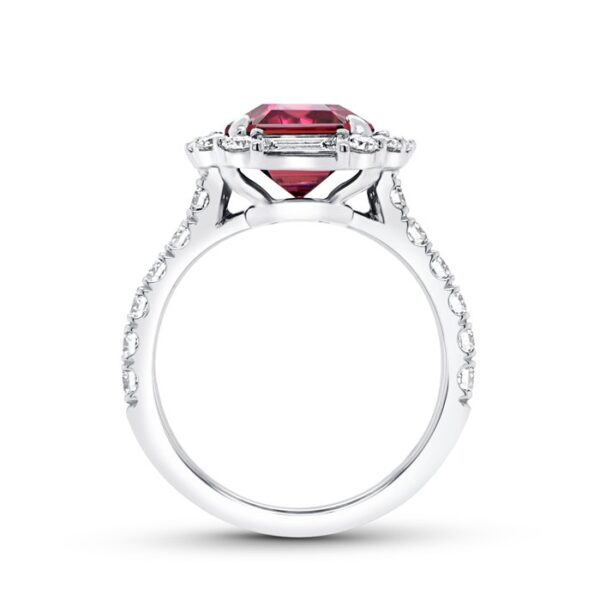 Halo Emerald Cut Rubellite Fashion Ring - Image 3