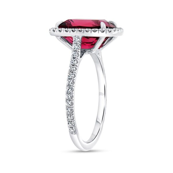 Halo Cushion Cut Rubellite Engagement Ring - Image 2