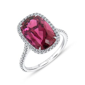 Halo Cushion Cut Rubellite Engagement Ring