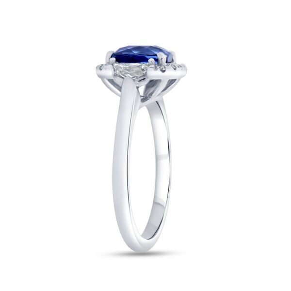 3-Stone-Halo Cushion Cut Blue Sapphire Engagement Ring - Image 2
