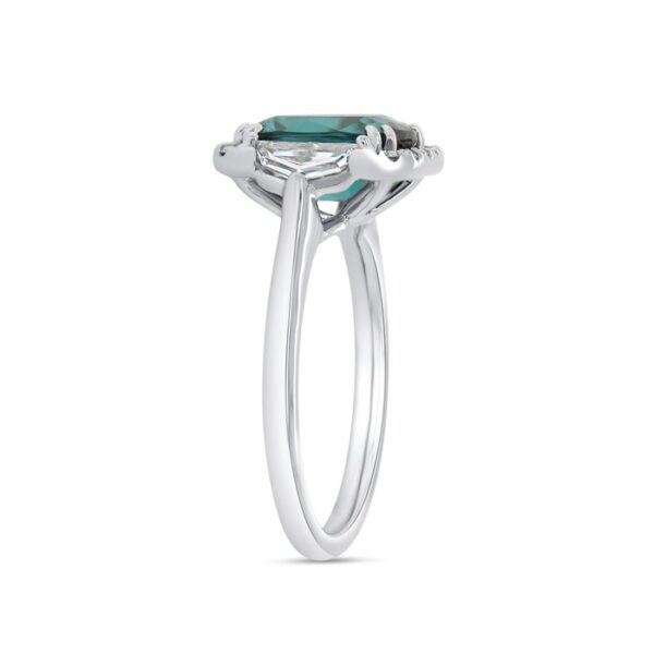 3-Stone-Halo Cushion Cut Green Tourmaline Engagement Ring - Image 2