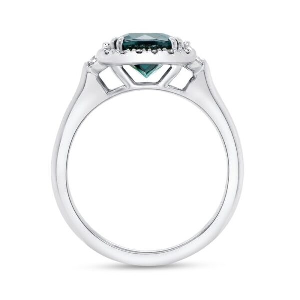 3-Stone-Halo Cushion Cut Green Tourmaline Engagement Ring - Image 3