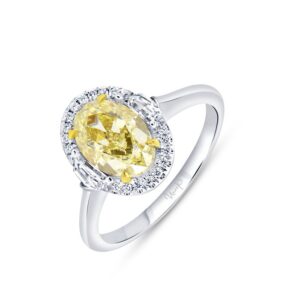 Halo Oval Shaped Fancy Light Yellow Diamond Engagement Ring