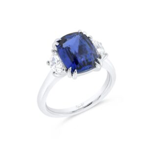Solitaire Cushion Cut Blue Sapphire Engagement Ring