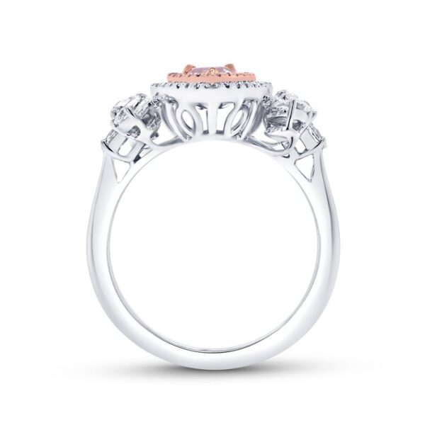 Double-Halo Pear Shaped Pink Diamond Engagement Ring - Image 3