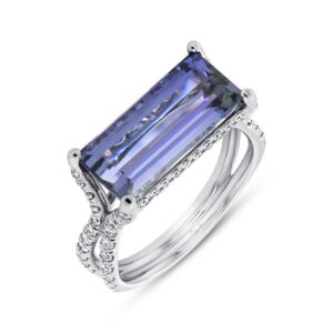 Split Emerald Cut Tanzanite Engagement Ring