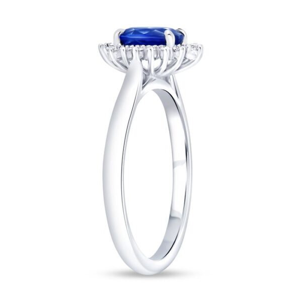Halo Oval Shaped Blue Sapphire Engagement Ring - Image 2