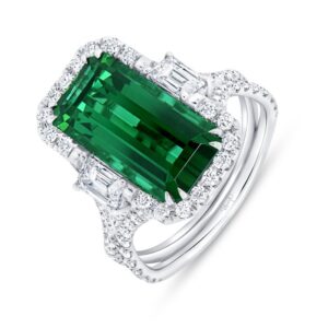 Halo Radiant Green Tourmaline Engagement Ring