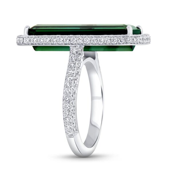 Halo Emerald Cut Green Tourmaline Engagement Ring - Image 2